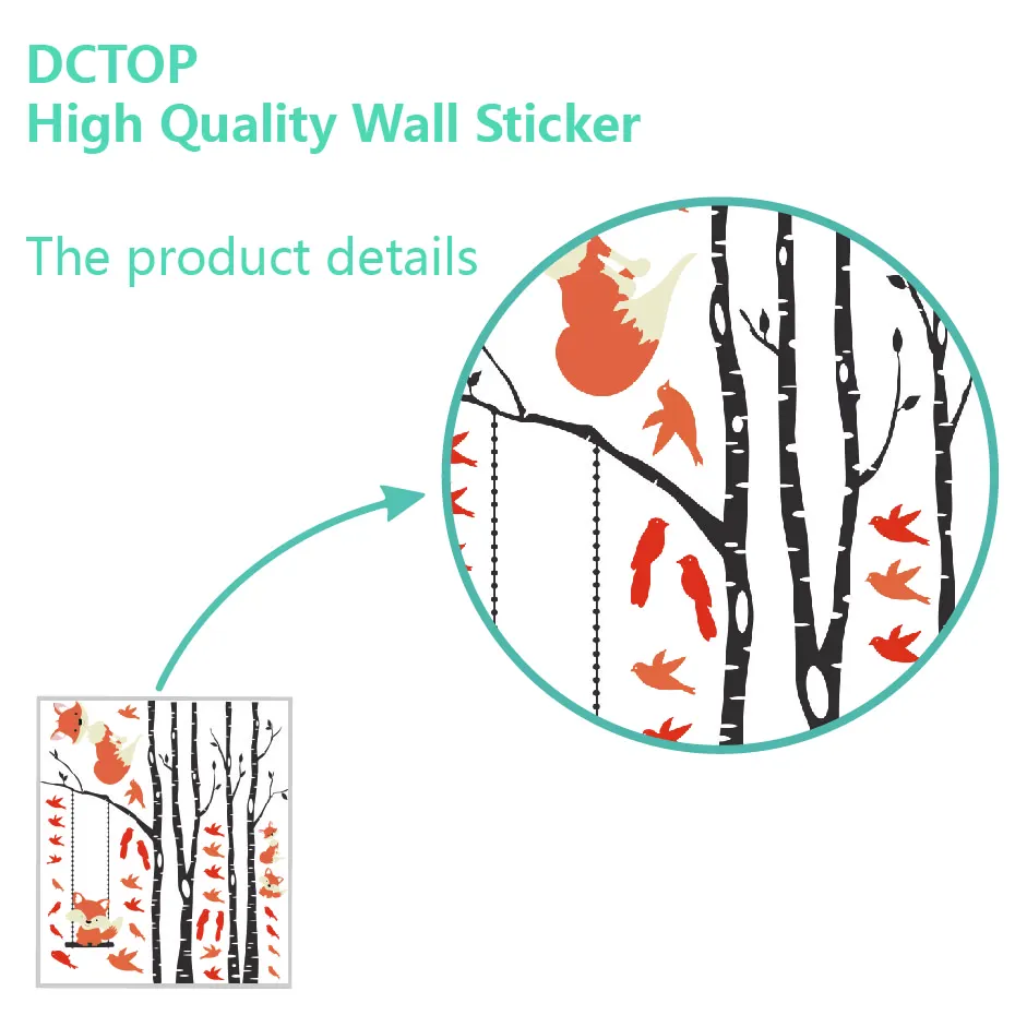 Милые лисички качающиеся деревья березы детские наклейки на стену с изображением птиц DIY виниловые наклейки домашний декор для детей двери спальни художественная роспись