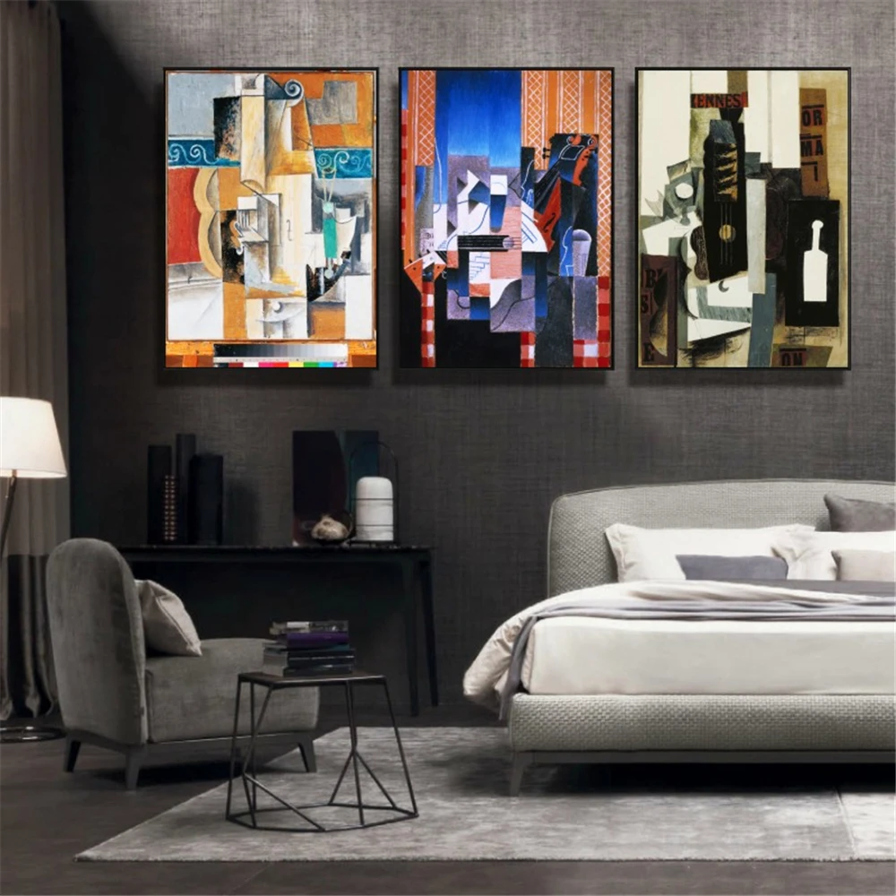 

World Famous Painting Picasso Guitar Abstract Canvas Painting Art Wall Pictures For Living Room Fashion HD Home Decoration