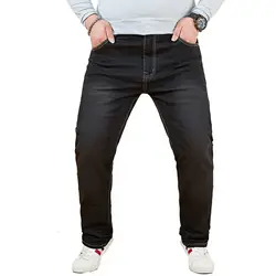 Для мужчин Классические джинсы прямые полной длины свободные большой эластичностью Повседневное брендовые весенние джинсы человек брюк