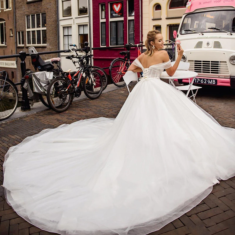 LORIE свадебное платье в стиле бохо с открытыми плечами аппликации без рукавов платье невесты белый кружевной топ свадебное платье