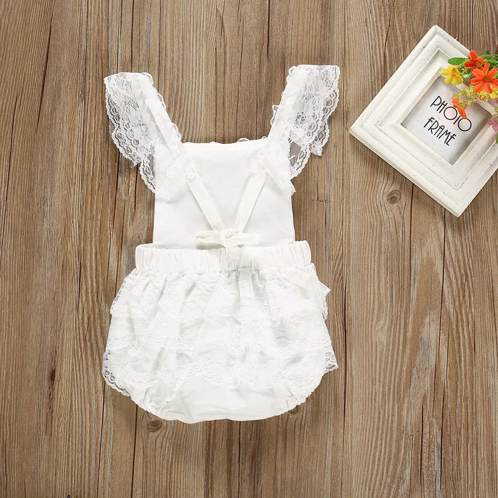 Летнее белое платье без рукавов для новорожденных, Одежда для маленьких девочек кружевной комбинезон с оборками боди костюм торт комбинезон купальник комплект одежды#4