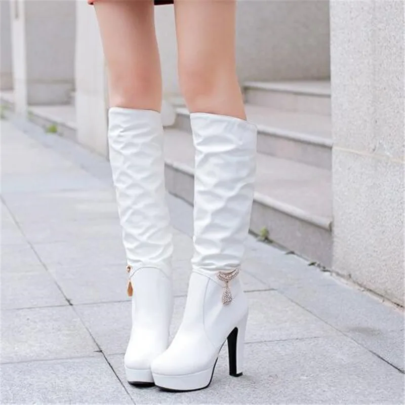 Promotion winter Minimalism High cylinder boots High-heeled Waterproof Korean Edition fashion white Women Boots plus size 34-43