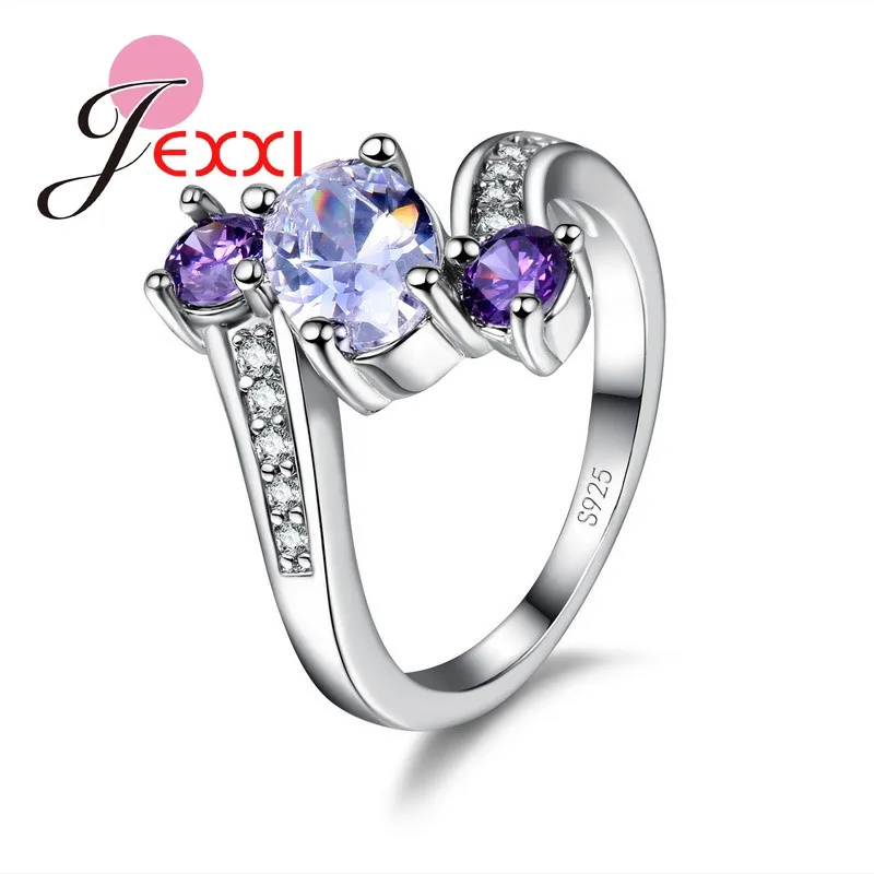 GIEMI High Quality Flower Shape Geometric Pattern Purple Crystal Ring for Female Engagement Wedding Ring 925 Sterling Silver