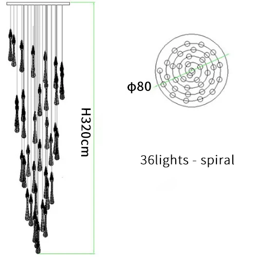 Youlaike Роскошная современная люстра освещение для лестницы спиральный дизайн капли воды хрустальный светильник лобби длинный светодиодный Cristal Lustre - Цвет абажура: Dia80 H320cm