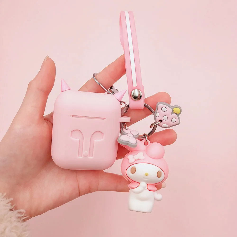 

Pink Silicone Case For Apple Airpods Shockproof Cover For Iphone Air Pods Bluetooth Earphone Protective Cute Cover Hook Key Ring