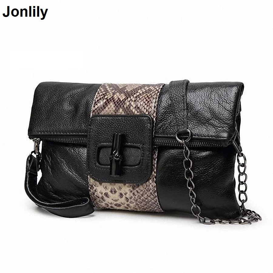 

Genuine Leather Messenger Bag Snake pattern Women Shoulder Bag Envelope Women Clutch Bag Small Crossbody bag SLI-208