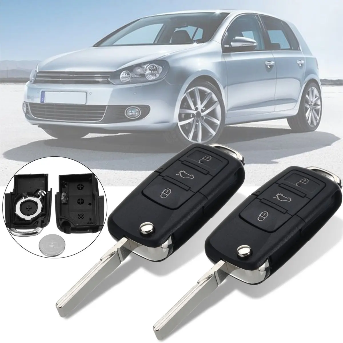 

2Pcs New 3 Buttons Lock Trunk Unlock FOB Car Remote Key Case Shell w/ Battery CR2032 For VW/Skoda SEAT