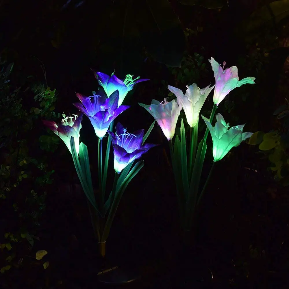 Solar ao ar Luzes de Jardim Movidos a Energia Flor de Lírio Multi-mudança da Cor do Diodo Emissor de Luz Luzes da Estaca Solar com 8 Livre Jogo-pacote Luzes Solar 2 5 multi Mudança da cor do DIODO EMISSOR de LUZ Solar Luzes da Estaca