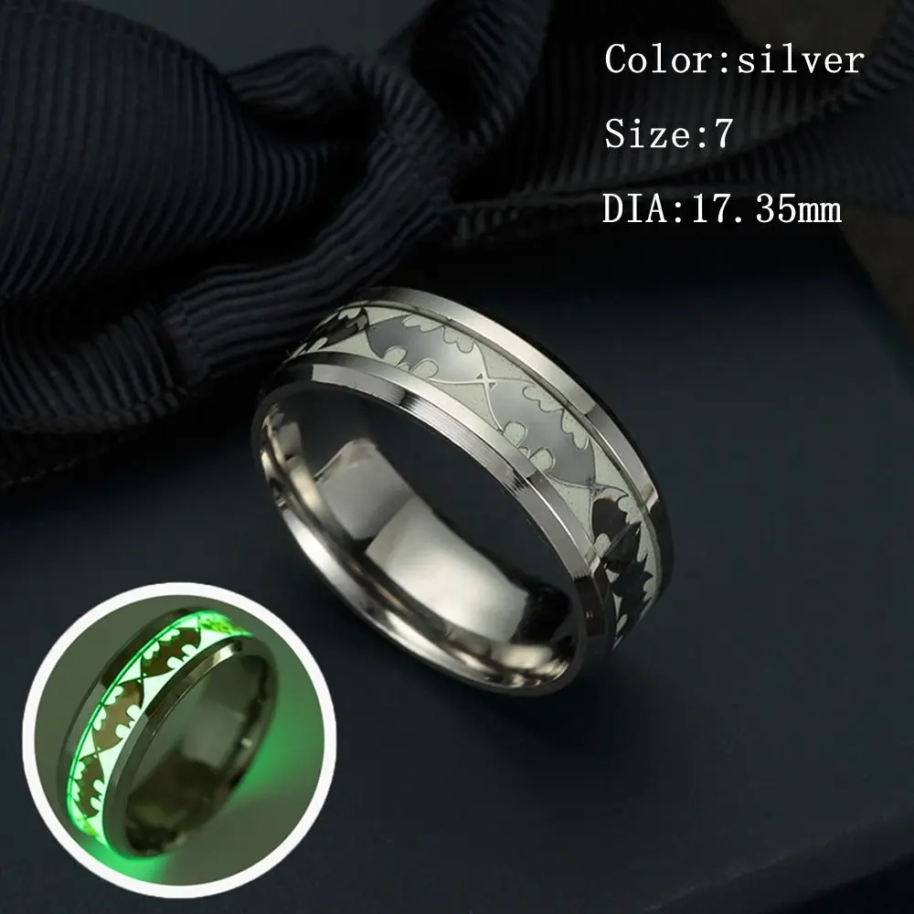 Модный Бэтмен из нержавеющей стали кольцо с узором дизайн светящееся кольцо светится в темноте для пар мужские ювелирные изделия - Цвет основного камня: silver