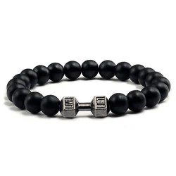 Elegant Lava Stone Bead Bracelets - Stylish Unisex Jewelry with Metal Accents - 17cm (Matte Black)