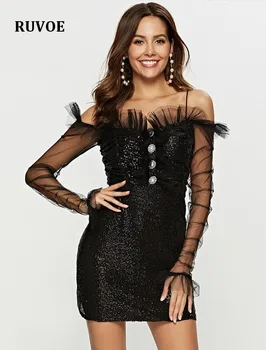 

2019 Women Summer Lace Black Dress Elegant Off Shoulder Bodycon Dress Vestidos Sexy Slash Neck Mini Party Dresses Woman SP-051