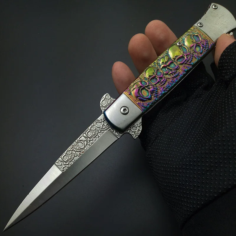 Череп-призрак 3 стиля Stonewash стальные уличные ножи карманный нож складное лезвие походные тактические ножи инструменты для выживания подарки - Цвет: rainbow titaium