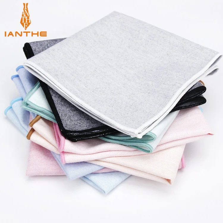 

High Quality 100% Cotton Classic Suits Solid Pocket Square 25cm*25cm Men's Vintage Striped Handkerchiefs Chest Towel Hankies