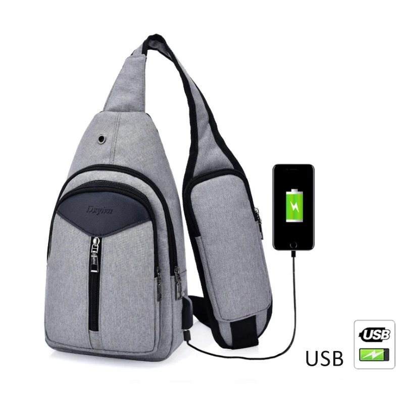 Повседневная мужская нагрудная сумка через плечо с usb зарядкой модная на ремне
