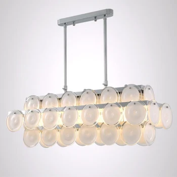

jmmxiuz Luxury Modern Chandelier Glass Lighting For Dining Room Rectangle Hanging Fixture Kitchen Island White LED Chandelier