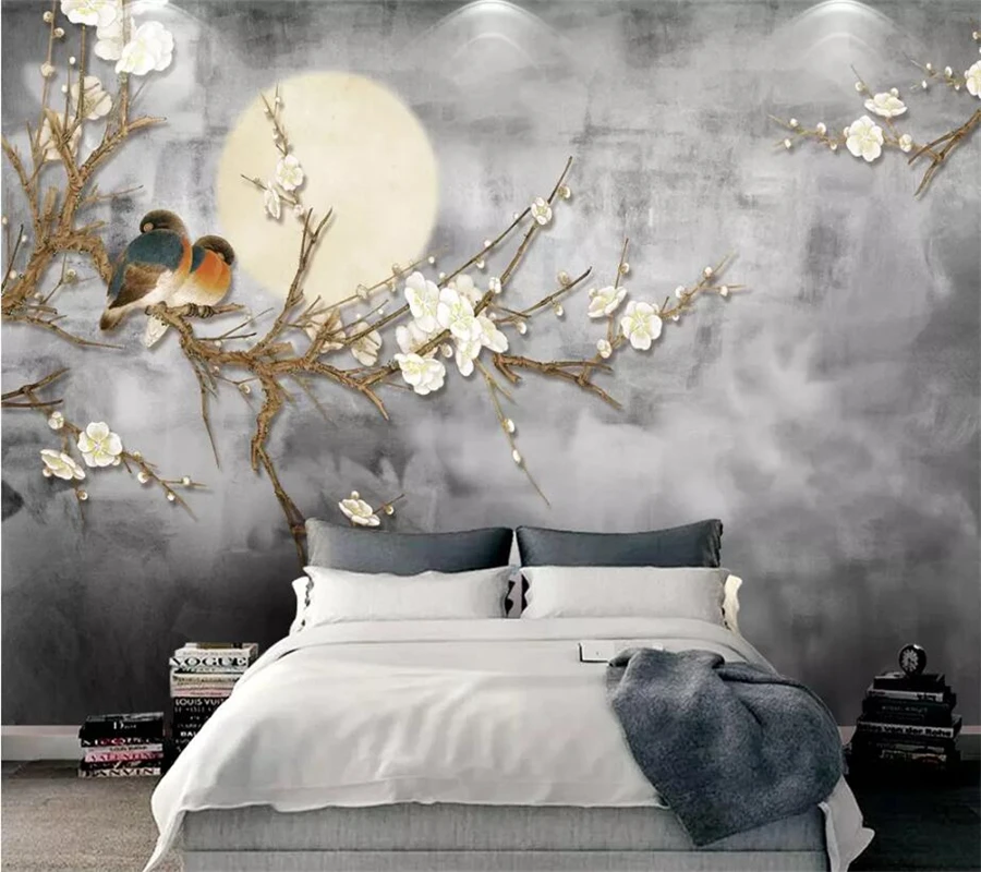 

beibehang Custom wallpaper 3d photo mural new Chinese mural flower and bird background wall painting papel de parede wall paper