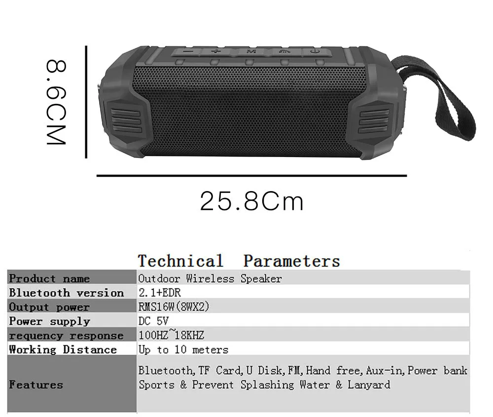 Newrixing 16 Вт водонепроницаемый беспроводной Bluetooth динамик+ power Bank переносной динамик наружная Колонка звуковая коробка с AUX FM TF USB