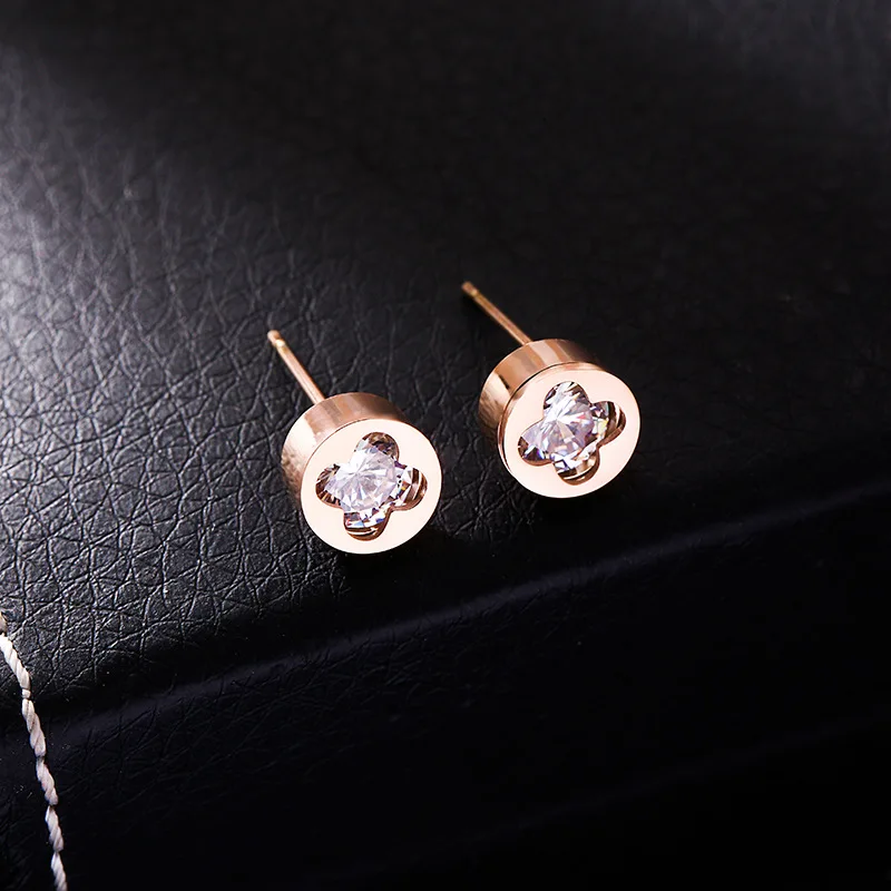 

Fashion Women AAA Cubic Zircon earrings Copper CZ stones Rose Gold Color Stud earrings Factory wholesale price