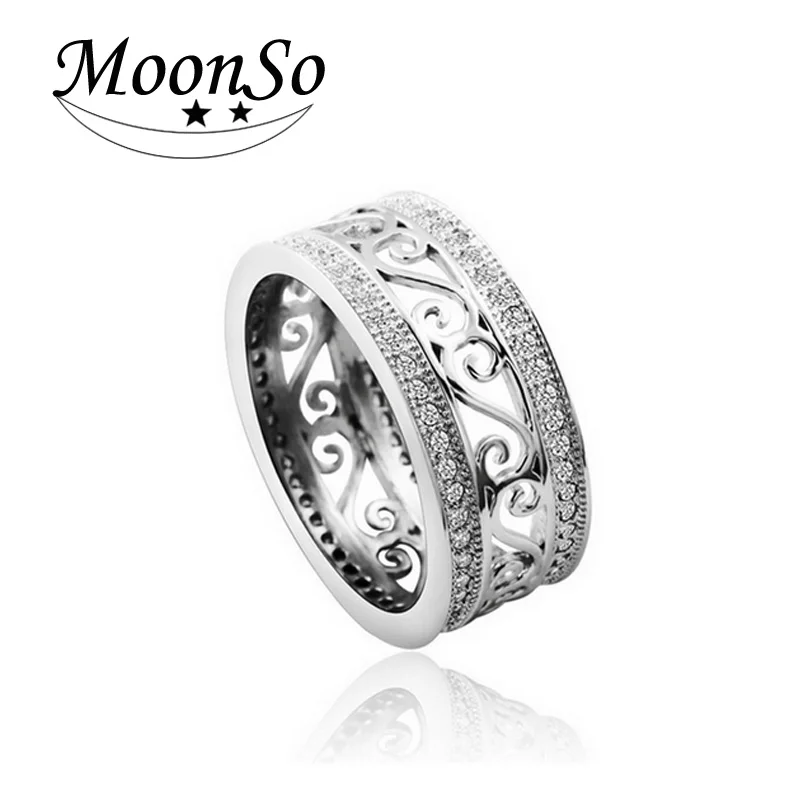 Moonso Vintage Antique Retro 925 Sterling Silver rings for women jewelry CZ Diamond Engagement Wedding Band anillos anel T0879 