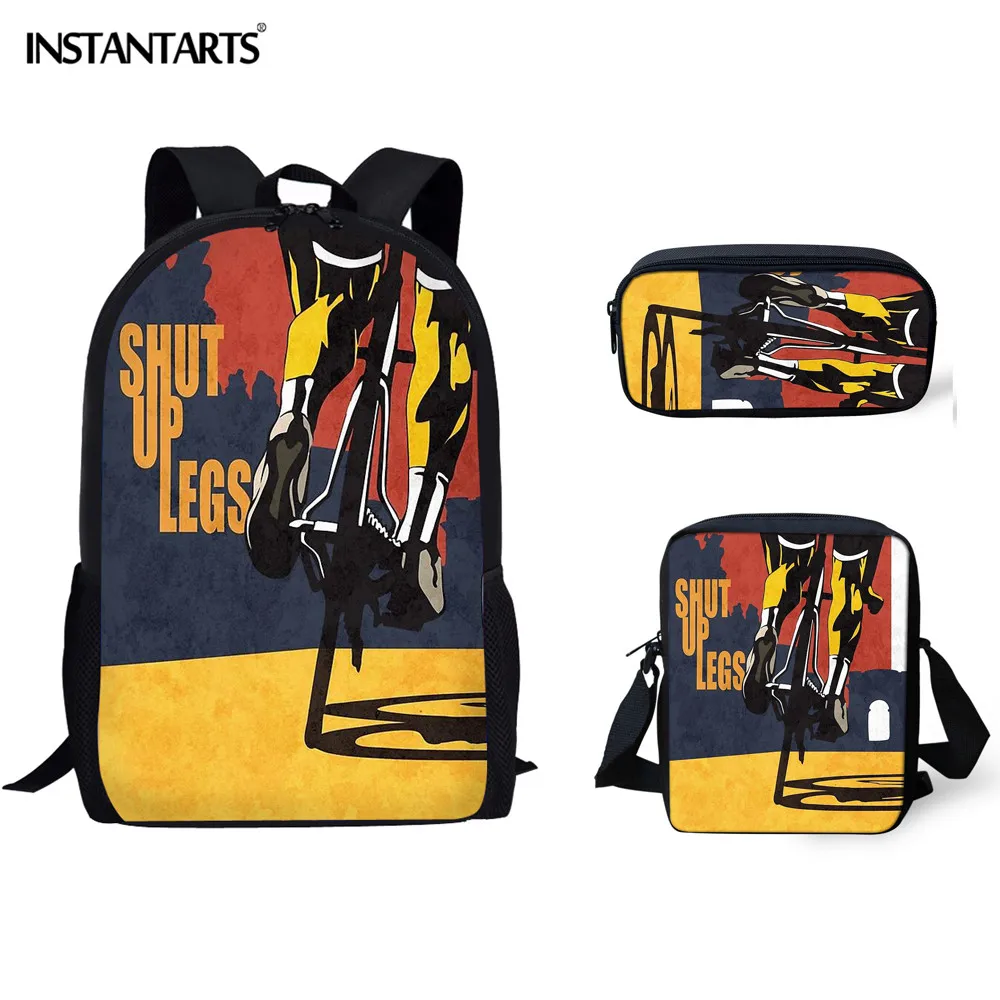 

INSTANTARTS Bicycle Game Art Print Children School Bags Large 16 Inch Brand Designer Rucksack Mochila Student Book Backpacks