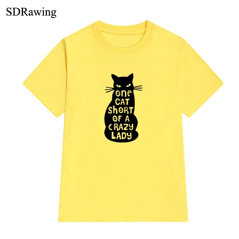

Funny Cat Tshirts Affordable Gifts for Women One Cat Short Of A Crazy Lady Tshirt Gift for Cat Lover