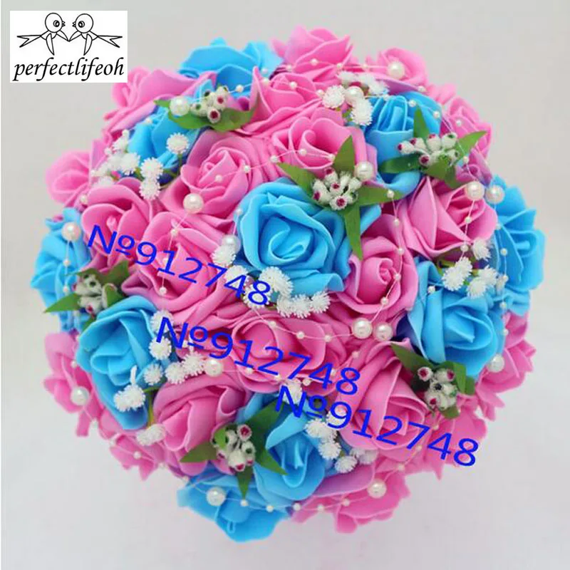 Wedding Bouquets Artificial Rose Flowers Pearls Lace Accents Ribbon