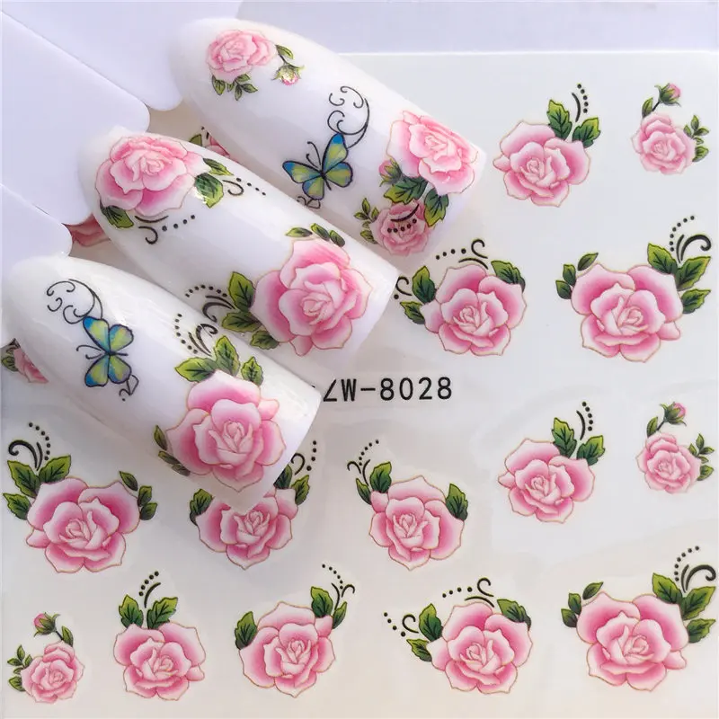 WUF 1 лист дизайн цветок блестящие наклейки для ногтей Вода передачи животных стили/Рождество серии дизайн ногтей наклейки - Цвет: YZW-8028