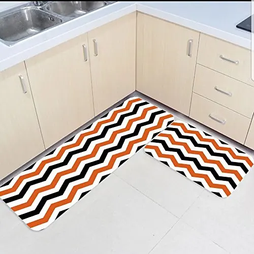 

2 Piece Kitchen Mats and Rugs Set Zig Zag Lines and Chevron Stripes Home Deocr Non Skid Area Runner Doormats Carpet