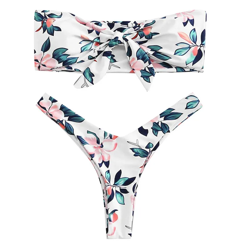 

Ladies solid color split bodice bow bathing suit sexy strapless backless push up padded bra bearwear Swimwear Set 40mr26