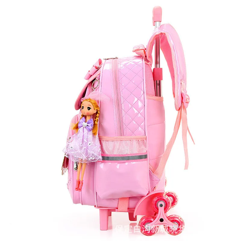 Лидер продаж девочек В стиле принцессы 3 Рюкзак с колесиками комплект школьных сумок Водонепроницаемый из искусственной кожи школьная сумка на колесах для девочек Mochila