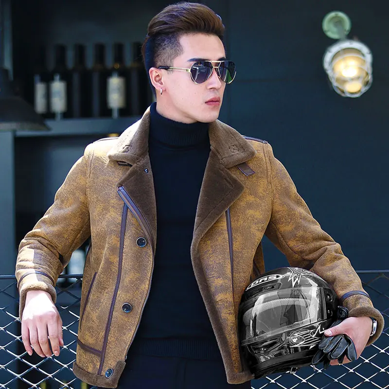 AYUNSUE, натуральная кожа, куртка, Натуральная шерсть, мех, пальто для мужчин, мотоцикл, овчина, толстое пальто, теплая зимняя куртка LM-170152, KJ821