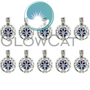 

10X K929 Rhinestone Life Tree Beads Cage Locket Pendant Essential Oil Diffuser Stone Pearl Cage