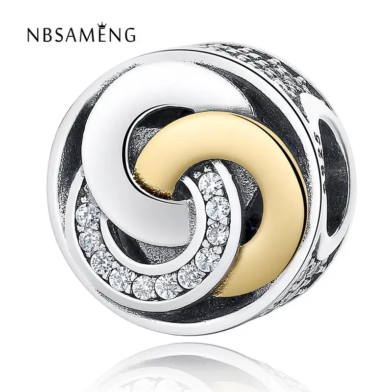 

Authentic 925 Sterling Silver Bead Interlinked Circles With Crystal Charms Beads Fit Original Pandora Bracelets Bangles Jewelry