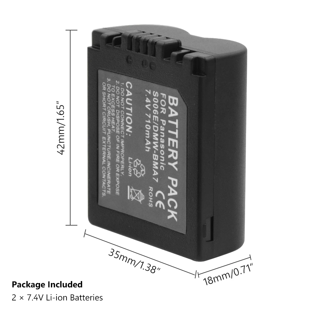 1/2 шт 7,4 V 710mAh литиево-ионная литий Батарея S006E CGR-S006E DMW-BMA7 для цифрового фотоаппарата Panasonic Lumix DMC-FZ7 DMC-FZ8 DMC-FZ18 DMC-FZ28 Камера