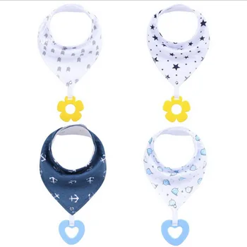 

DHL 50pcs Baby Stuff Bibs & Burp Cloths Cotton Bib + Silicone Teether BPA Free Baby Things Feeding Baberos Burp Cloth