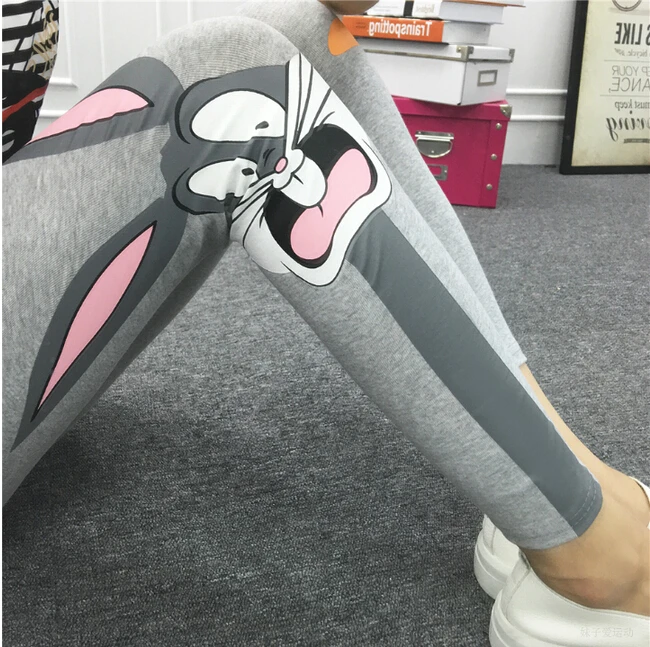 

spring summer autumn style women Fashion brands Bugs Bunny duck black white Elasticity 100% cotton leggings fitness Pants