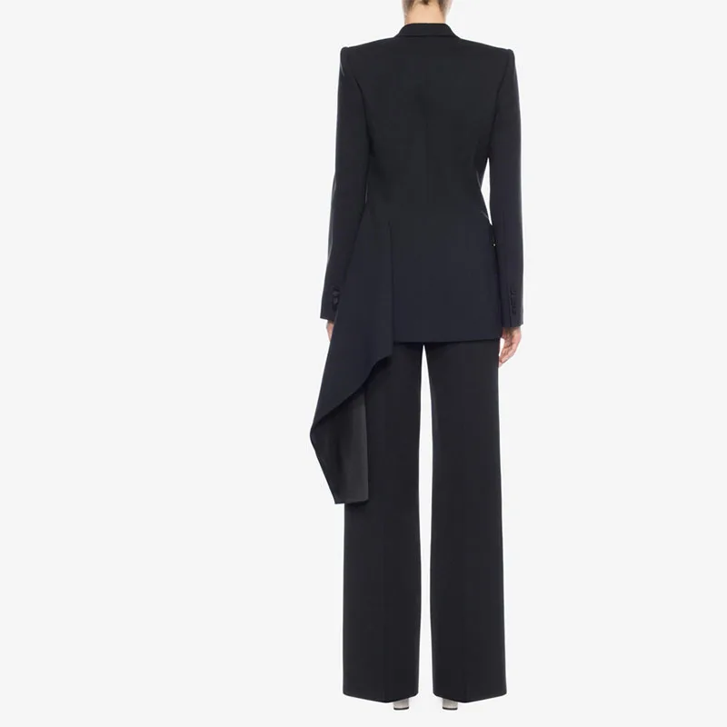 Asymétrique Bureau Élégant Designer Noir white 2018 Marque Hiver Manteau Double Femmes Black Breasted Blanc Automne Veste Vêtements Dames Ruches tZq877