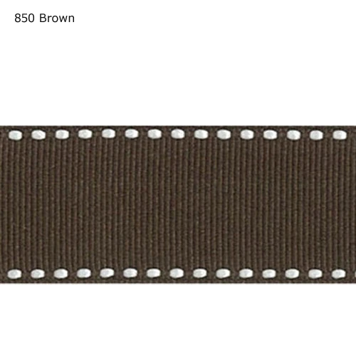 

1.5" inch 38mm white edge Brown stitch ribbon