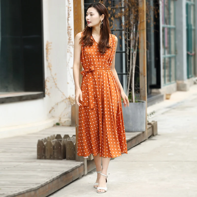 

Bohemian Style Women Dress Sexy Vintage Maxi Polka Dot V-Neck Elegant Women Dresses Evening Party High Waist Dresses