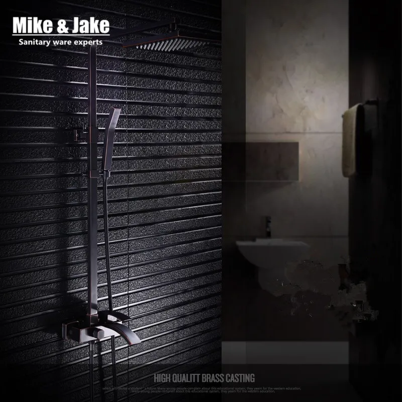 ORB черный роскошный черный латунный душевой набор квадратный латунный душ ванная комната черный смеситель для душа Ванна душевой кран Mike& Jake