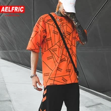 AELFRIC, Мужская футболка с принтом в виде паутины и букв, лето, Harajuku, уличная одежда, повседневная, мужская, негабаритная, хлопковая, с коротким рукавом