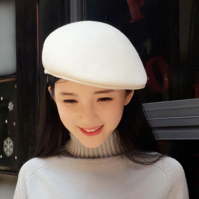 The white felt beret model noble fashion cap beret wool hat winter