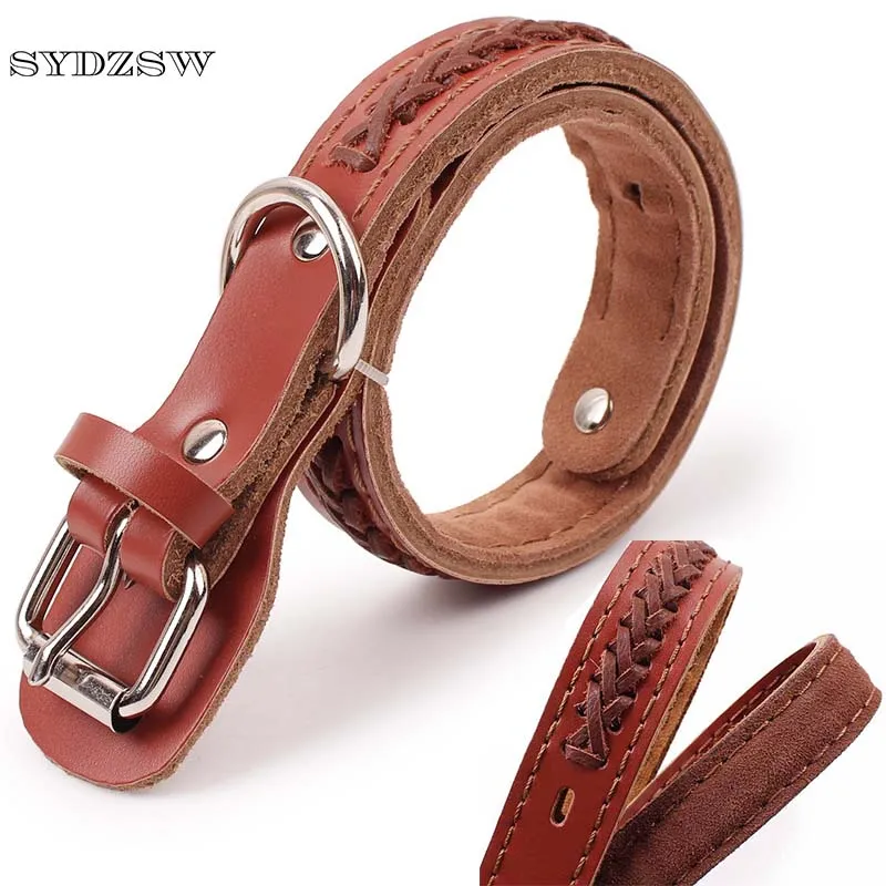 

SYDZSW Pet Supplies Dog Leather Collar for Large Dogs Husky Shepherd Labrador Leads Top Grade Design Knited Big Dog Collar Brown
