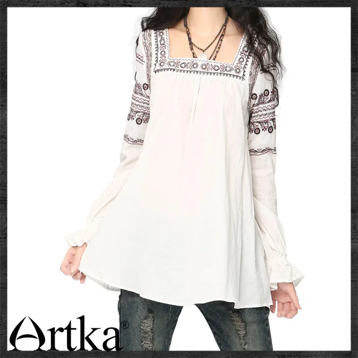 Artka ретро женская осенняя одежда круглым воротником с длинными рукавами высококачественная элегантная широкая удобная романтическая рубашка SA10047C