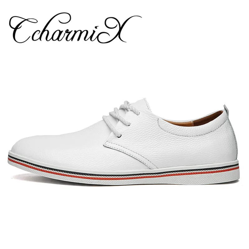 CcharmiX/Мужские модельные туфли из натуральной кожи наивысшего качества с острым носком; деловые мужские туфли на шнуровке; мужские туфли из натуральной кожи на плоской подошве; большие размеры - Цвет: White