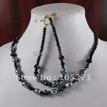 Потрясающий! Черный Цвет Кристалл и подлинный пресноводный жемчуг ювелирный набор Модные женские ювелирные изделия Новинка A2643