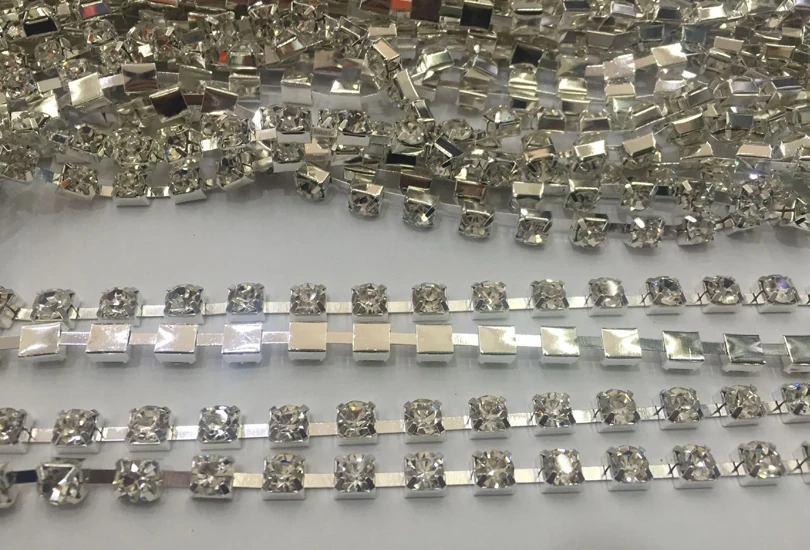 (10 yard/lot) Silver Metallic String Trim Promotion Rhinestone Trimming Single Row SS28 6M | Дом и сад