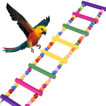 

1Pcs Birds Pets Parrots Ladders Climbing Toy Hanging Colorful Balls With Natural Wood