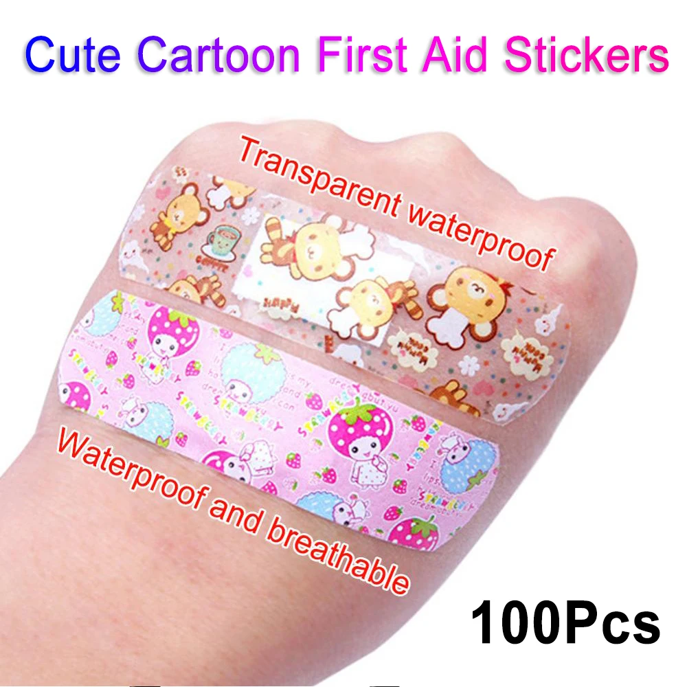 100pcs Cute Cartoon Band Aid Waterproof Breathable Hemostasis Adhesive Bandages Security First Aid Stickers For Kids Children