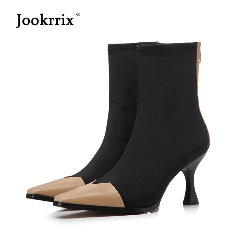 

Jookrrix Shoes Women Fashion Brand Martin Boots Lady chaussure Autumn Female footware High Heel Square Toe Boots Sock Boot Khaki